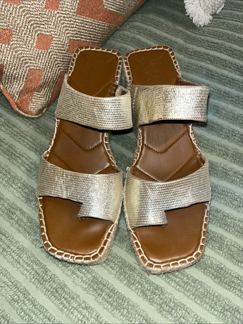 Franco Sarto Gold Metallic Espadrille Wedge Sandals